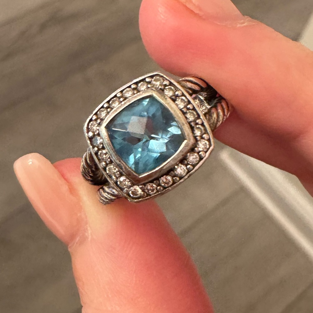 David Yurman Petite Albion Sterling Silver with Blue Topaz and Diamonds Size 6 - Picture 4 of 13